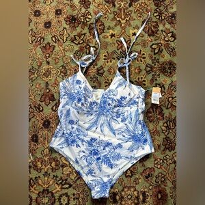 Toile pattern one piece swimsuit